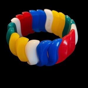 Vintage 1974 Avon Stretch Bracelet Multi-Colored Lucite Plastic Summer Brights
